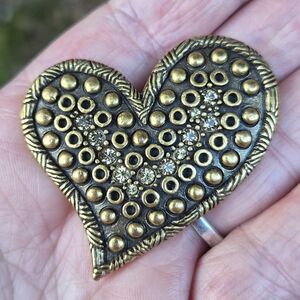 Chico's Gold Tone Rhinestone American Heart Association AHA Statement Brooch
